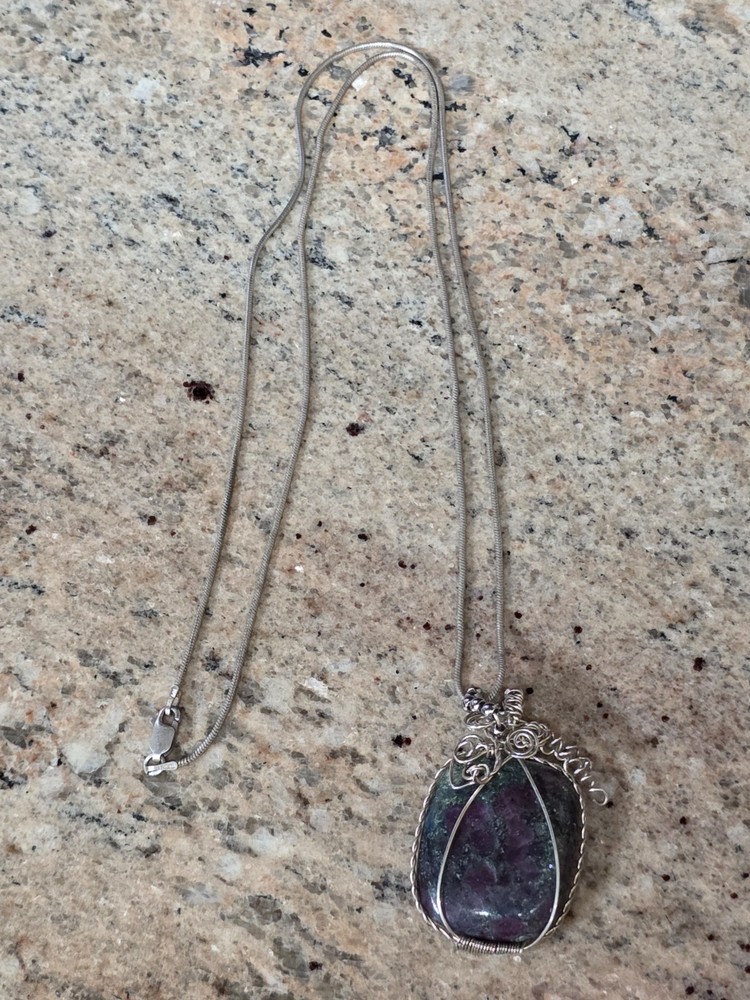 Ruby Ziosite Wire Wrapped Pendant With Chain