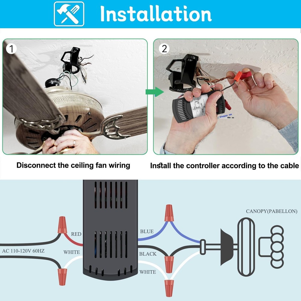 Universal ceiling fan remote control kit for 3 Speed, Works with Hunter