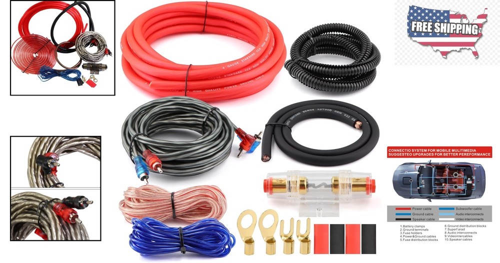 Universal 4 Gauge Wiring Kit for Multi-Channel Audio - Easy Setup & Installation