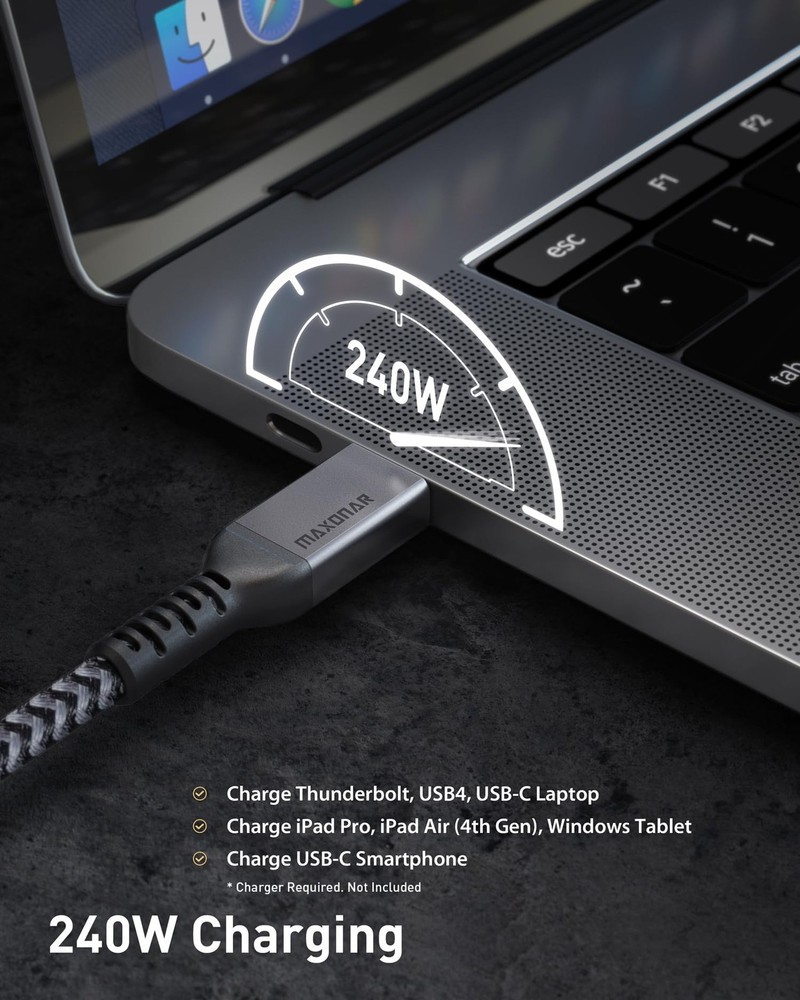 [2 Pack 6.6Ft] Thunderbolt 4 Cable, 240W Long Thunderbolt Cable 40Gbps Data S...