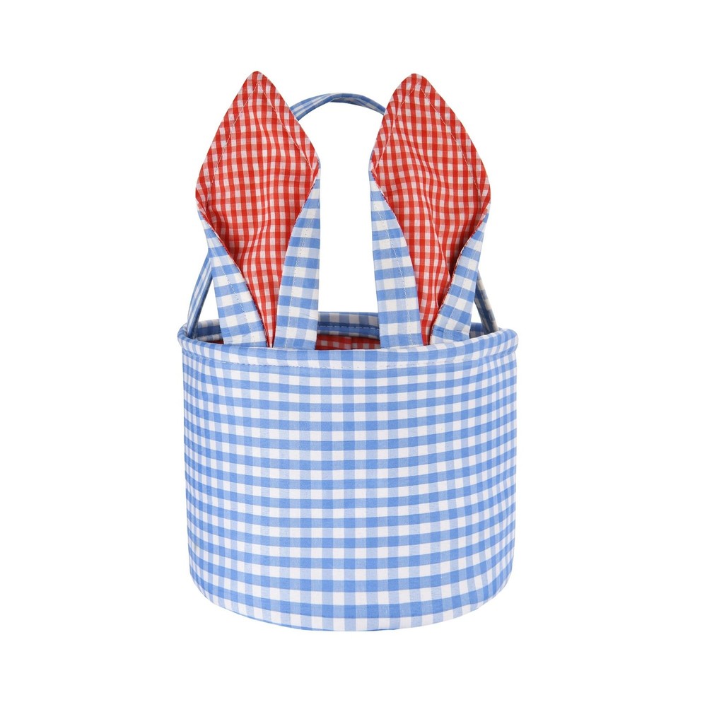 ONGLYP Easter Bunny Basket Plaid Gingham Easter Buckets with Border Pleat,Cut...