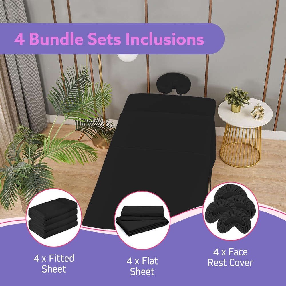 Massage Table Sheets Set – 3 Piece 4 Set, Microfiber Spa Bed Sheets, Cotton-F...