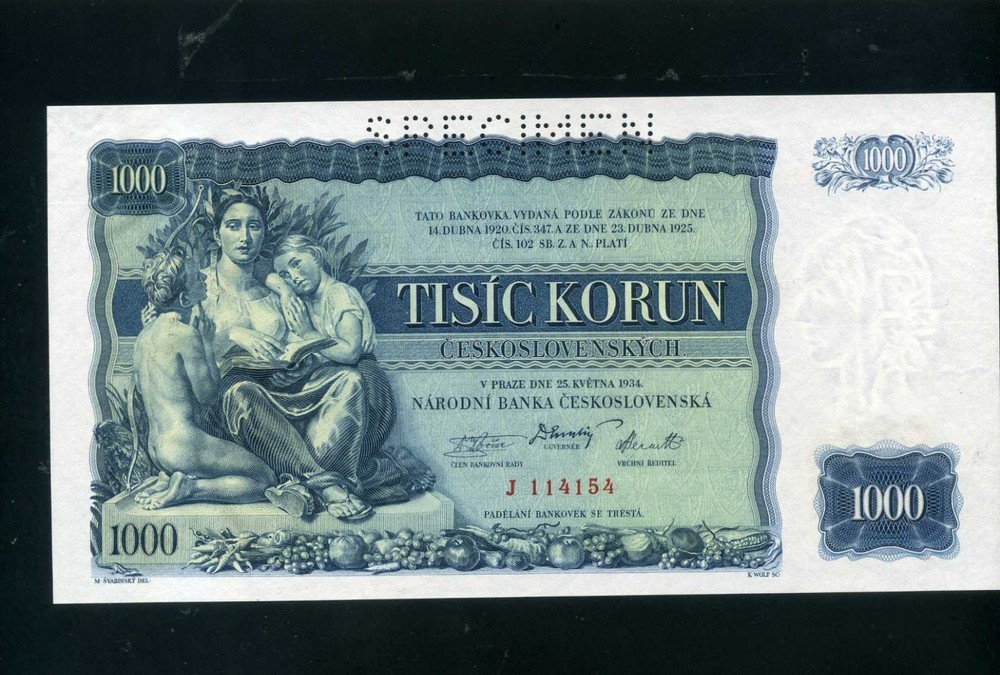 Czechoslovakia 1000 korun 1934 Sp - Unc