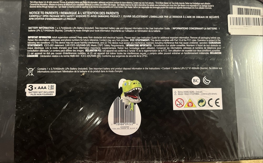Zoomer Dino Black Onyx T Rex Remote Control Interactive Robot SpinMaster. SEALED