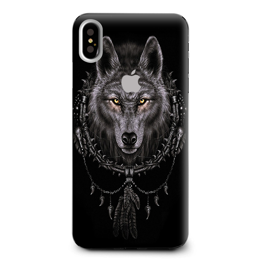 Skins Decal Wrap for Apple iPhone XS Max-Wolf dreamcatcher back white