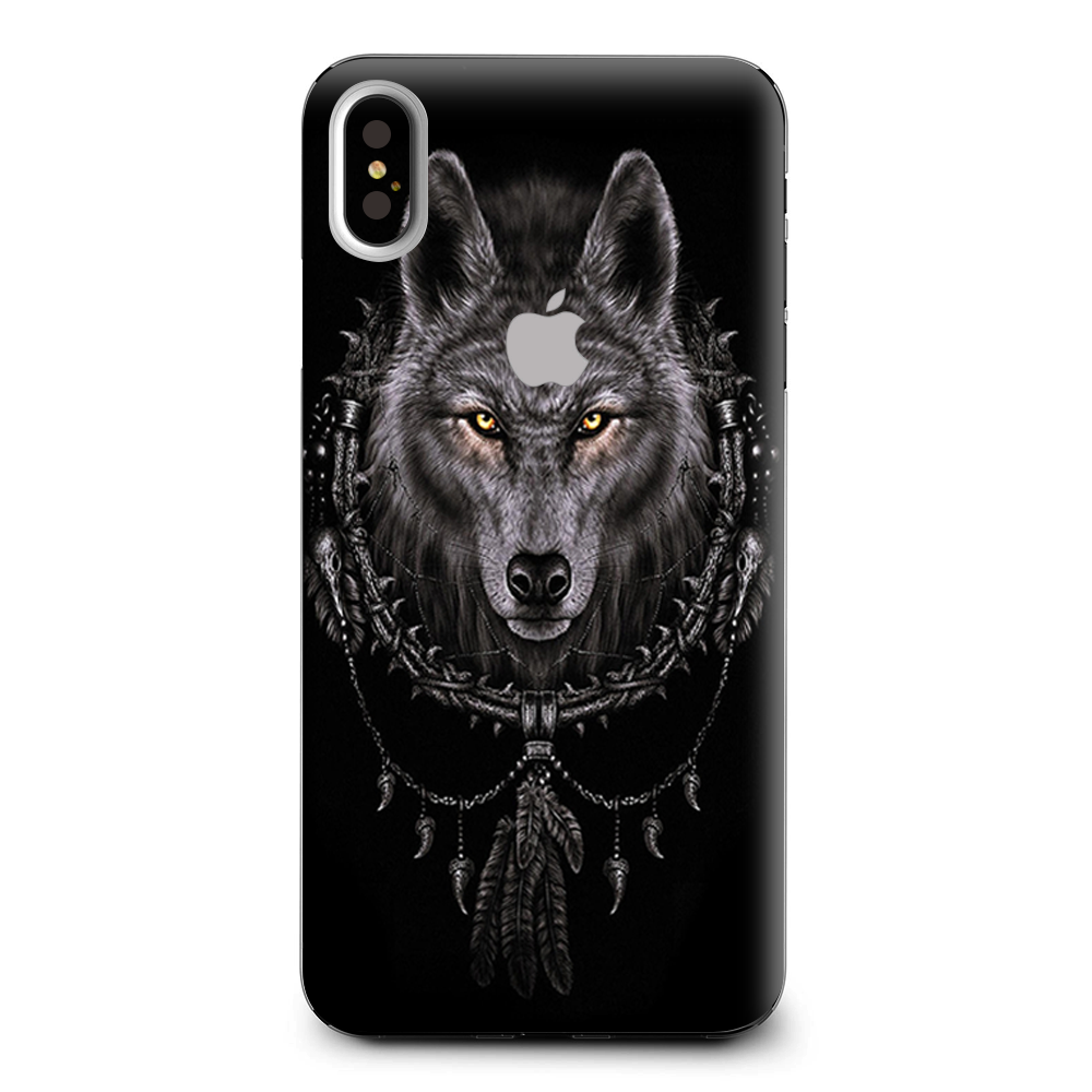 Skins Decal Wrap for Apple iPhone XS Max-Wolf dreamcatcher back white