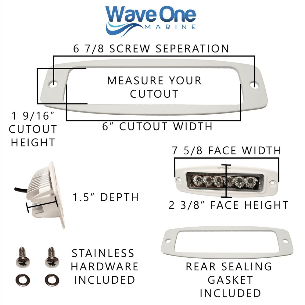 Wave One Marine | DUAL COLOR (Black) Flush Mount LED Blue Spreader Boat Light