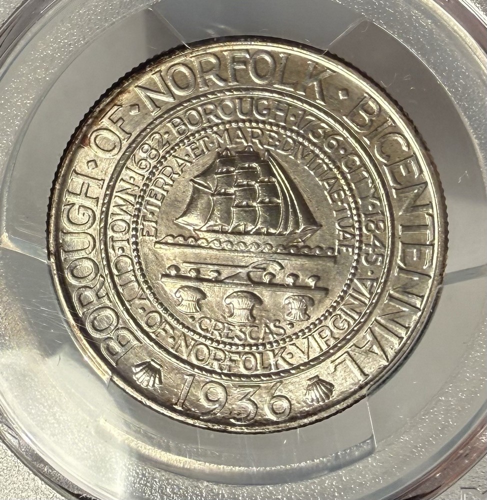 1936 50c PCGS MS 67 CAC Norfolk Commemorative Half Dollar