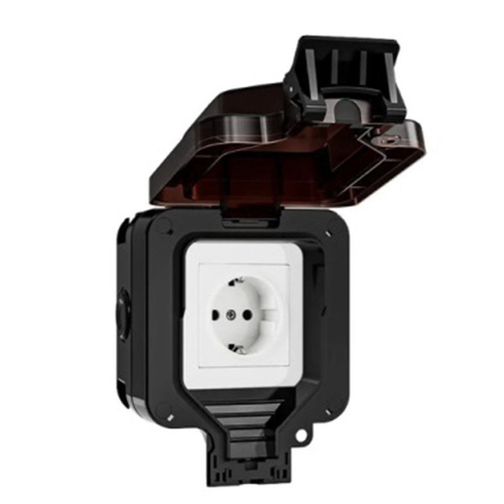 Waterproof IP66 Socket, 220V, Black Wall Plug with Built-in 3285