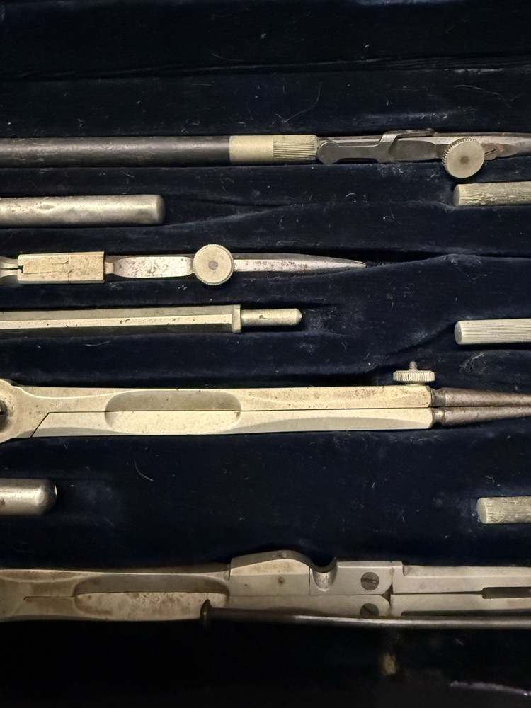 Vintage Drafting Compass & Divider Set w/ Case, New York Marking