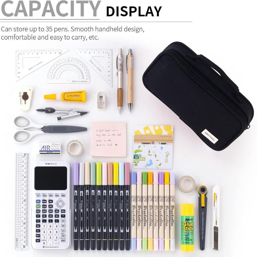 EASTHILL Large Capacity Pencil Case Pen Pouch Organizer Canvas Black