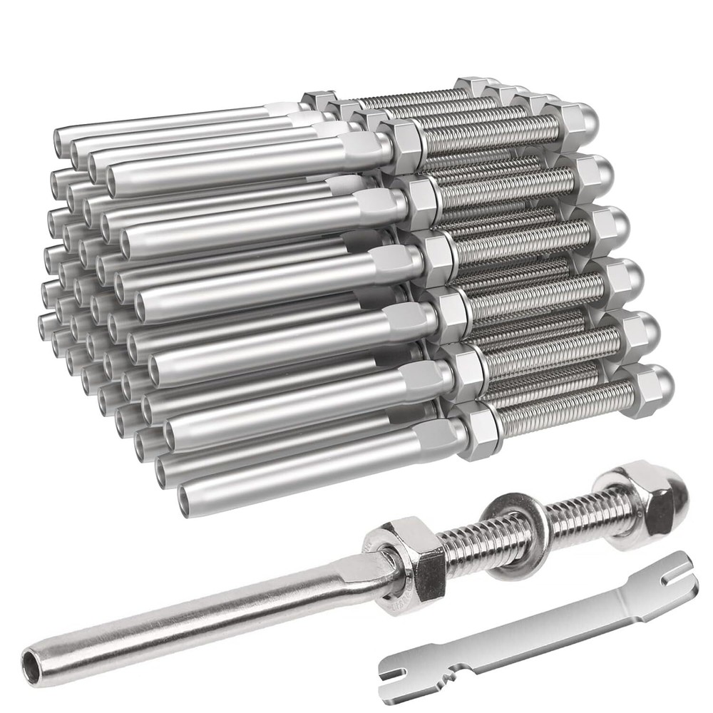 40 Pack Cable Railing Swage Threaded Stud Tension End Fitting Terminal Fits 1/8"