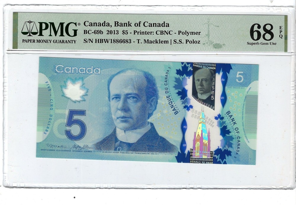 Canada 5 Dollars 2013 BC-69b PMG 68 EPQ