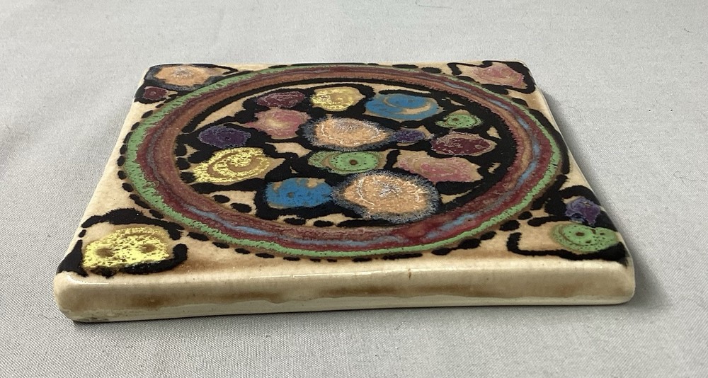 Signed Colorful Tile Hand Painted 5.5" Squared Pottery