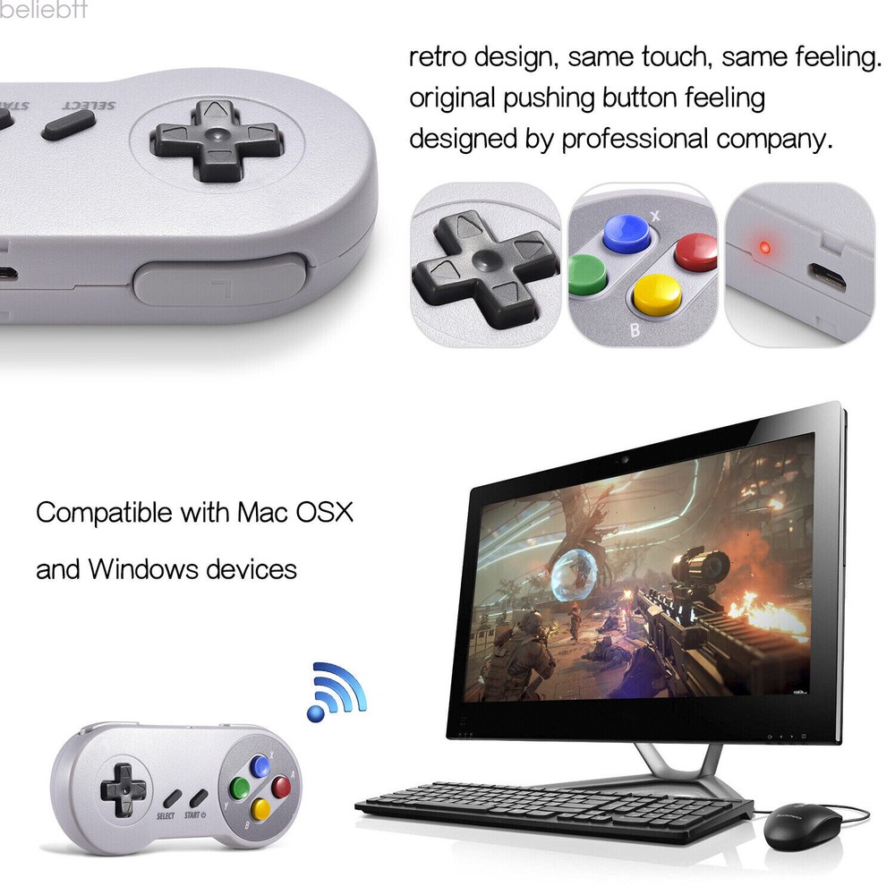 2 Pack Wired/ Wireless SNES USB Controller Gamepad Joystick Super Classic for PC