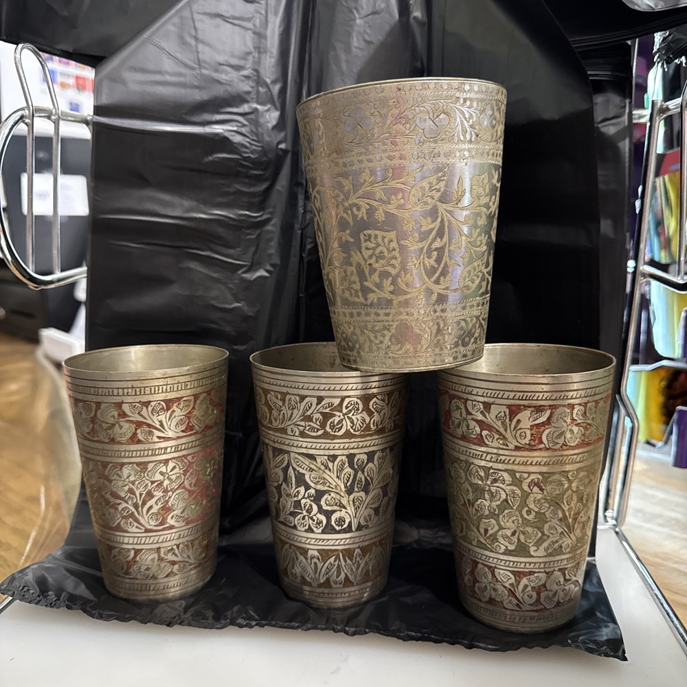 Antique Cup Beaker Brass  India 4pc