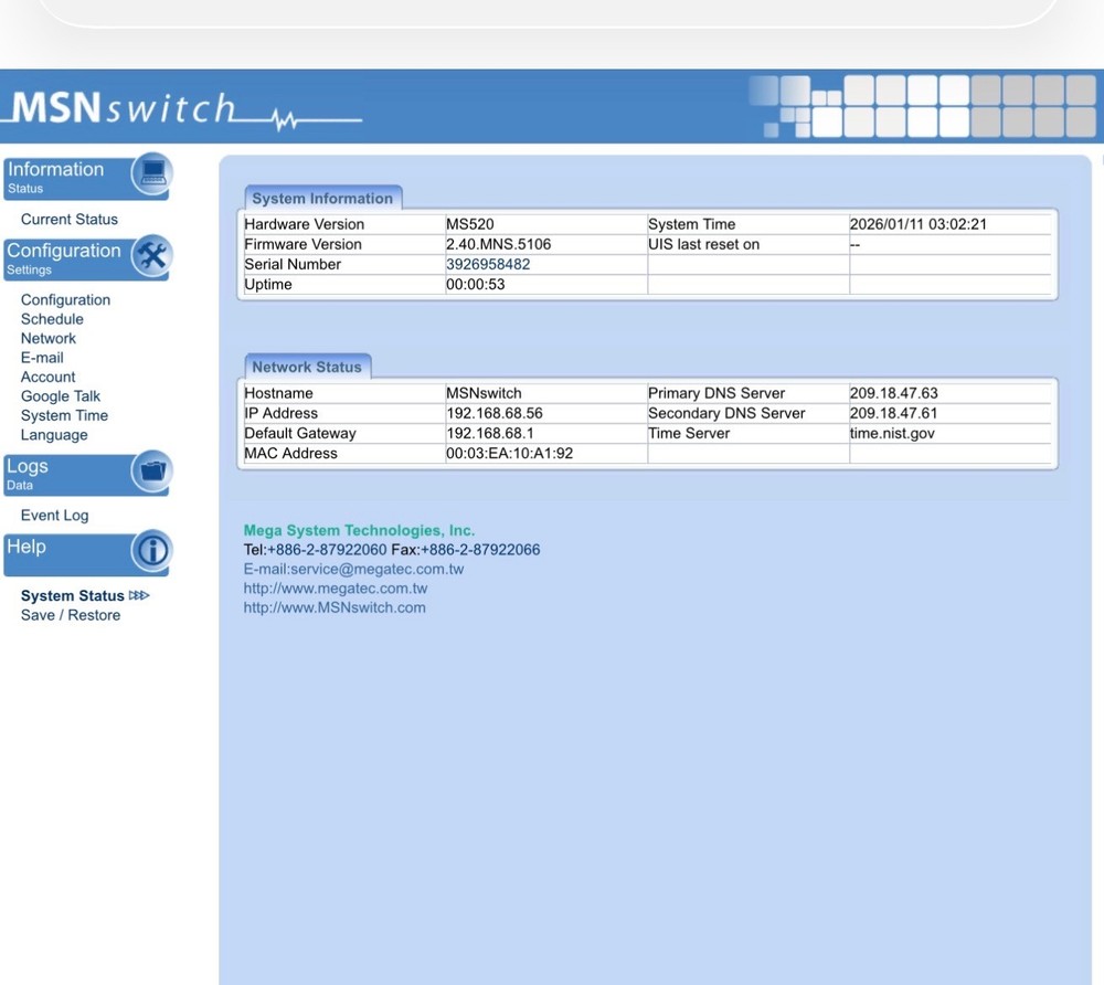 MSNSwitch MS520 Internet Enabled IP Remote Power Reboot Switch