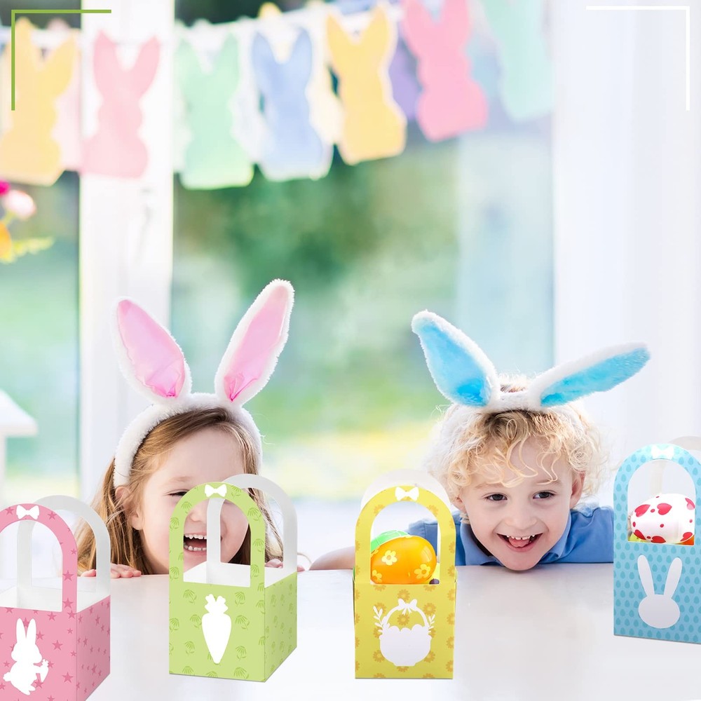 30 Pieces Mini Paper Easter Baskets Bulk Treat Boxes with Handle Easter Gift Bo