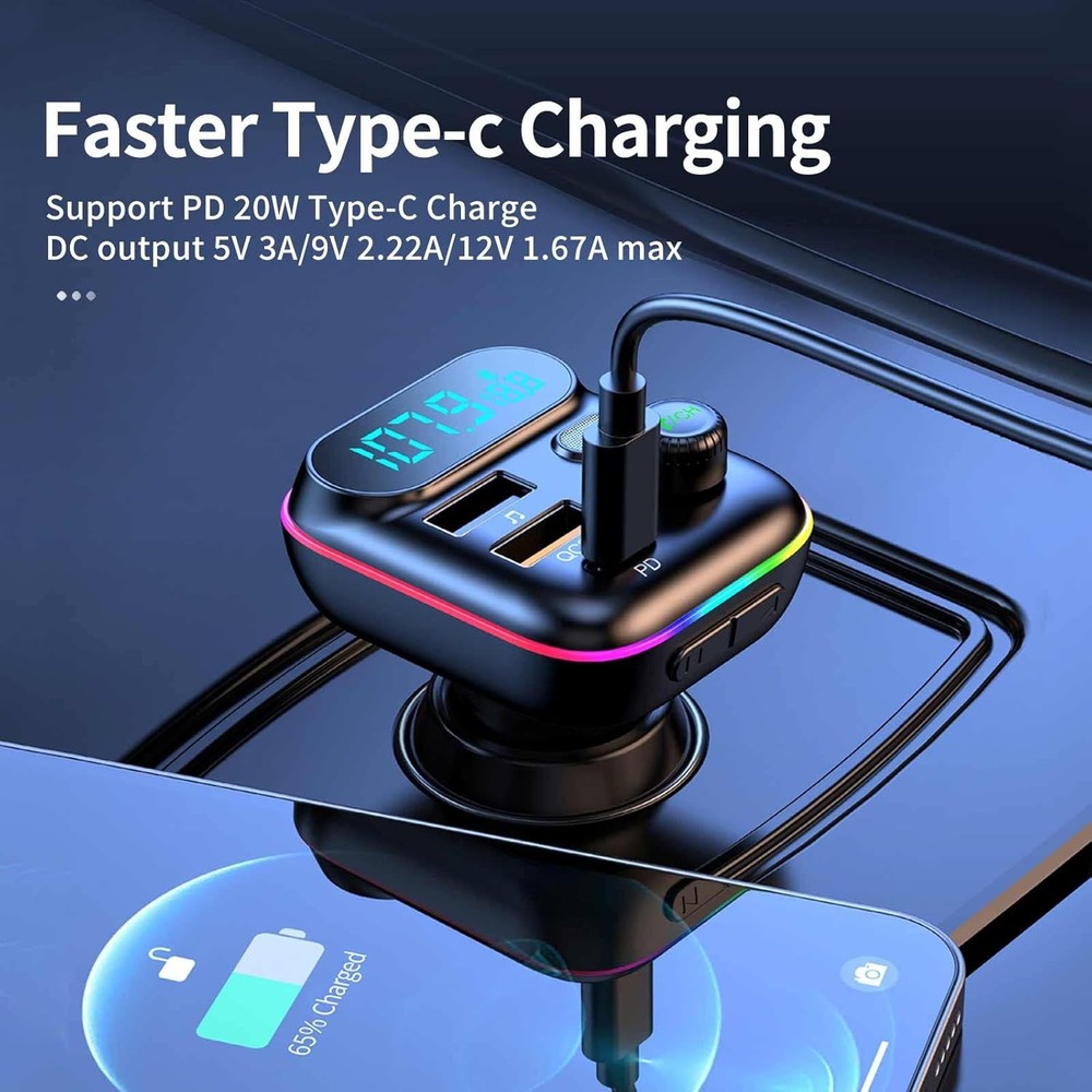Bluetooth Adapter for Car, Wireless FM Radio Transmitter, Bluetooth...