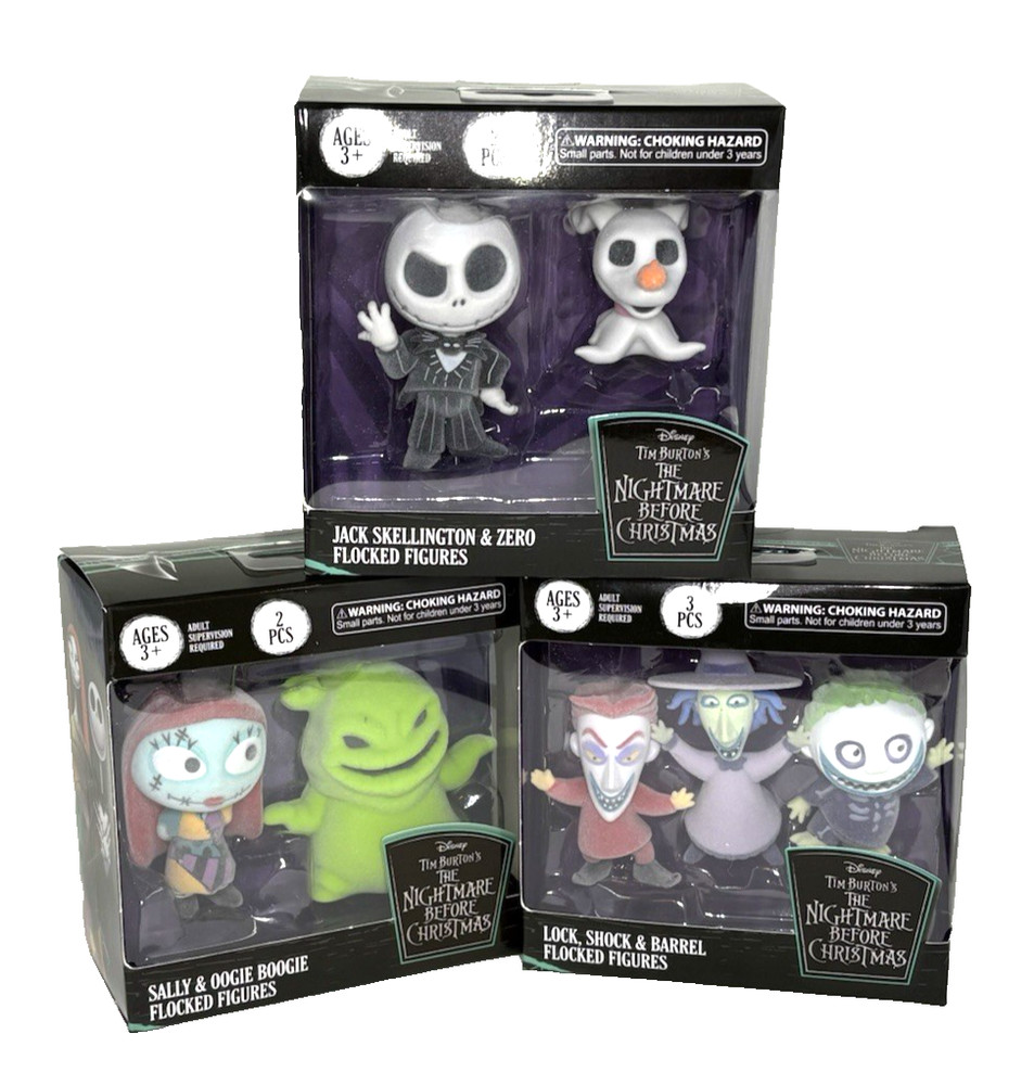 Nightmare Before Christmas 3 sets 7 flocked figures complete series NEW