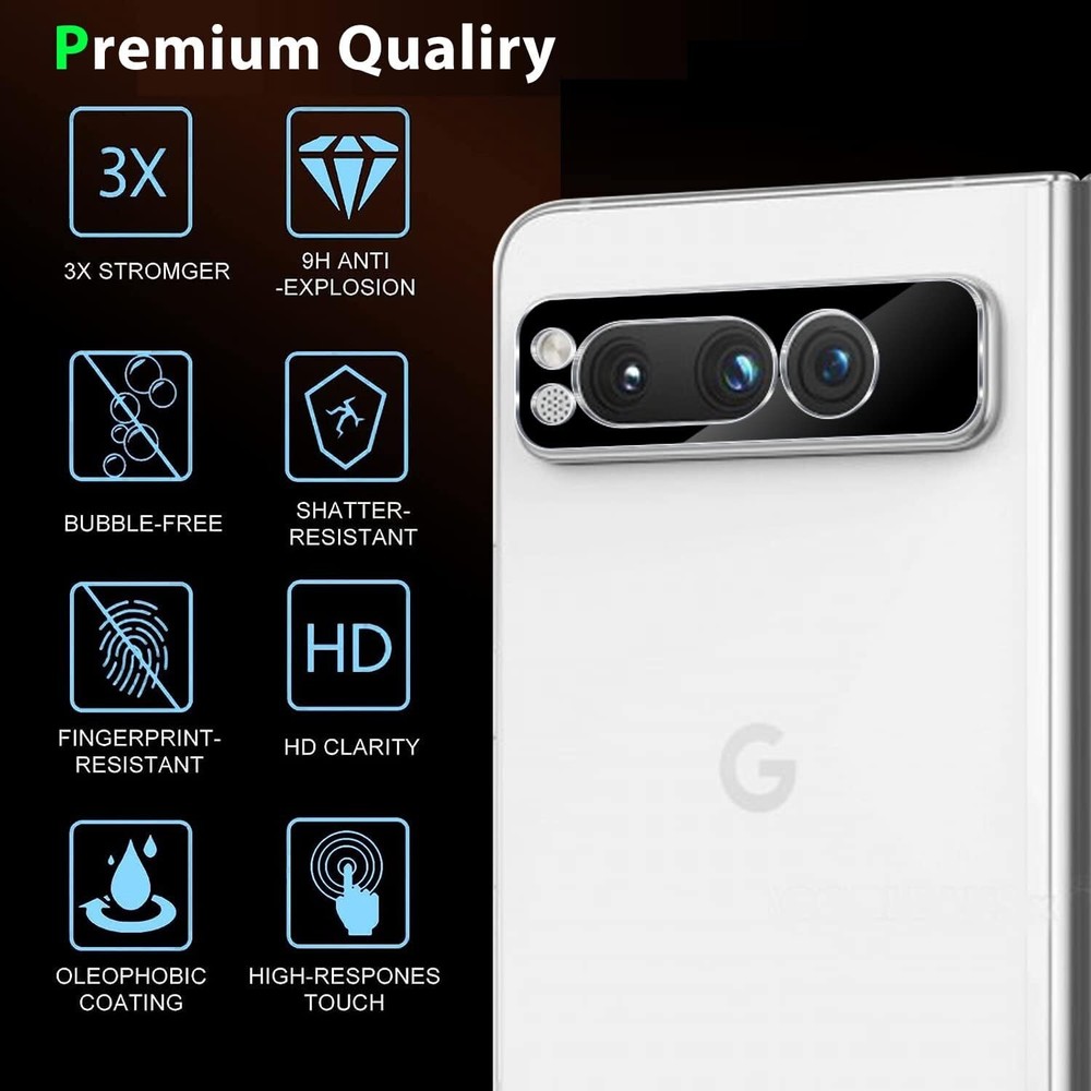 HD Tempered Glass Camera Lens Protector for Google Pixel Fold - Black