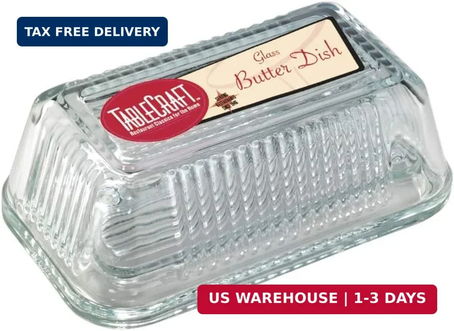Tablecraft Ribbed Glass Butter Dish