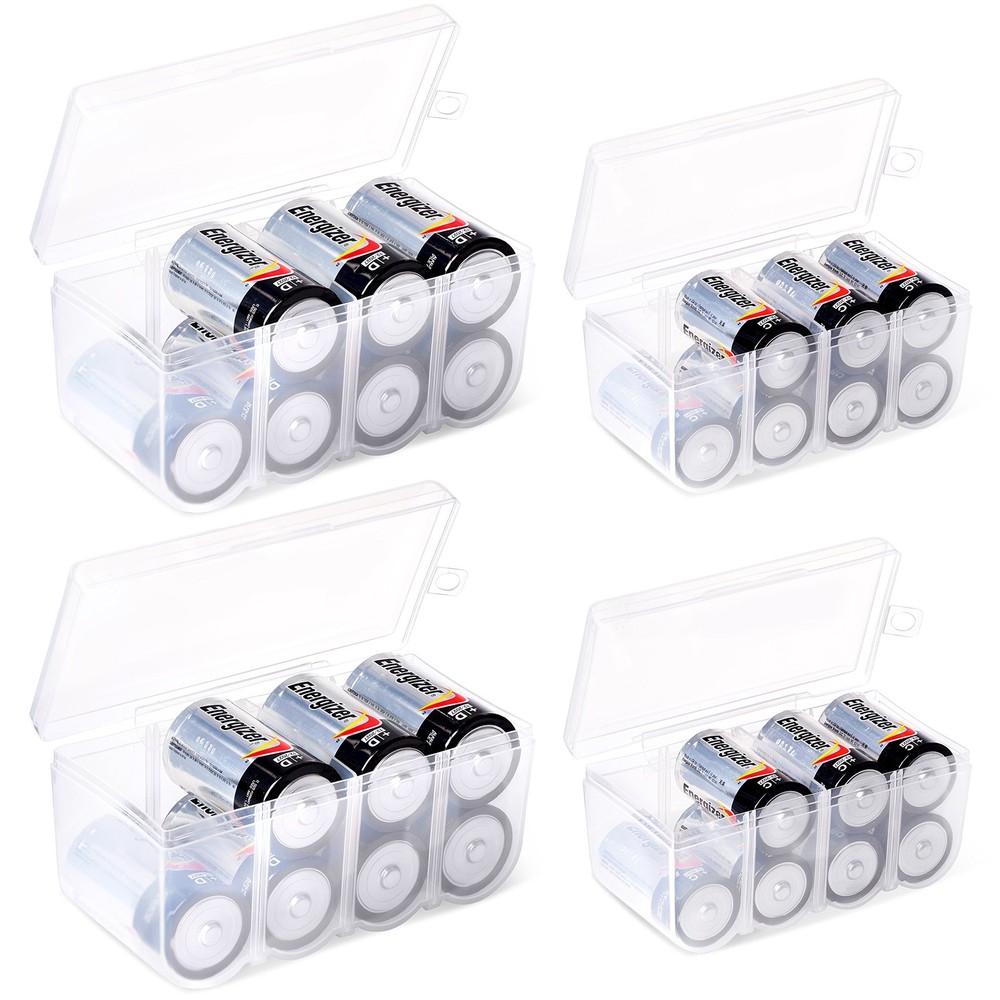 Battery Storage Case C D Size Holder Box Set 4 Pack Clear Plastic
