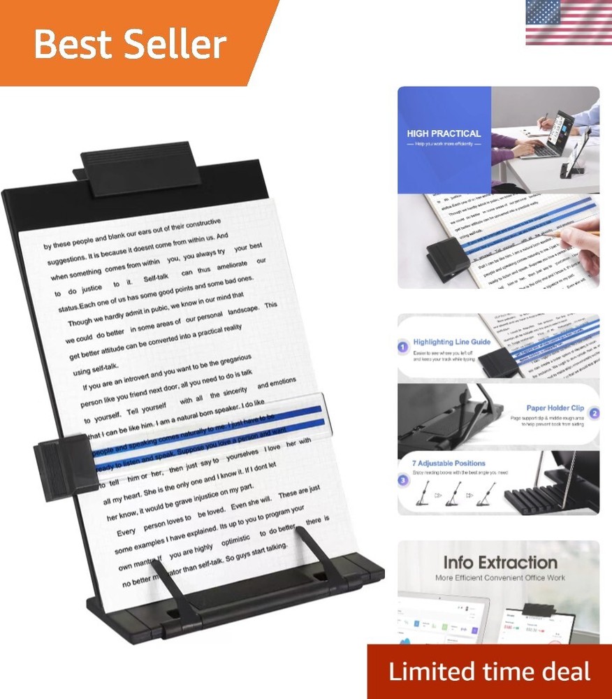 Ergonomic Document Holder Stand with 7 Positions - Sturdy Metal Design