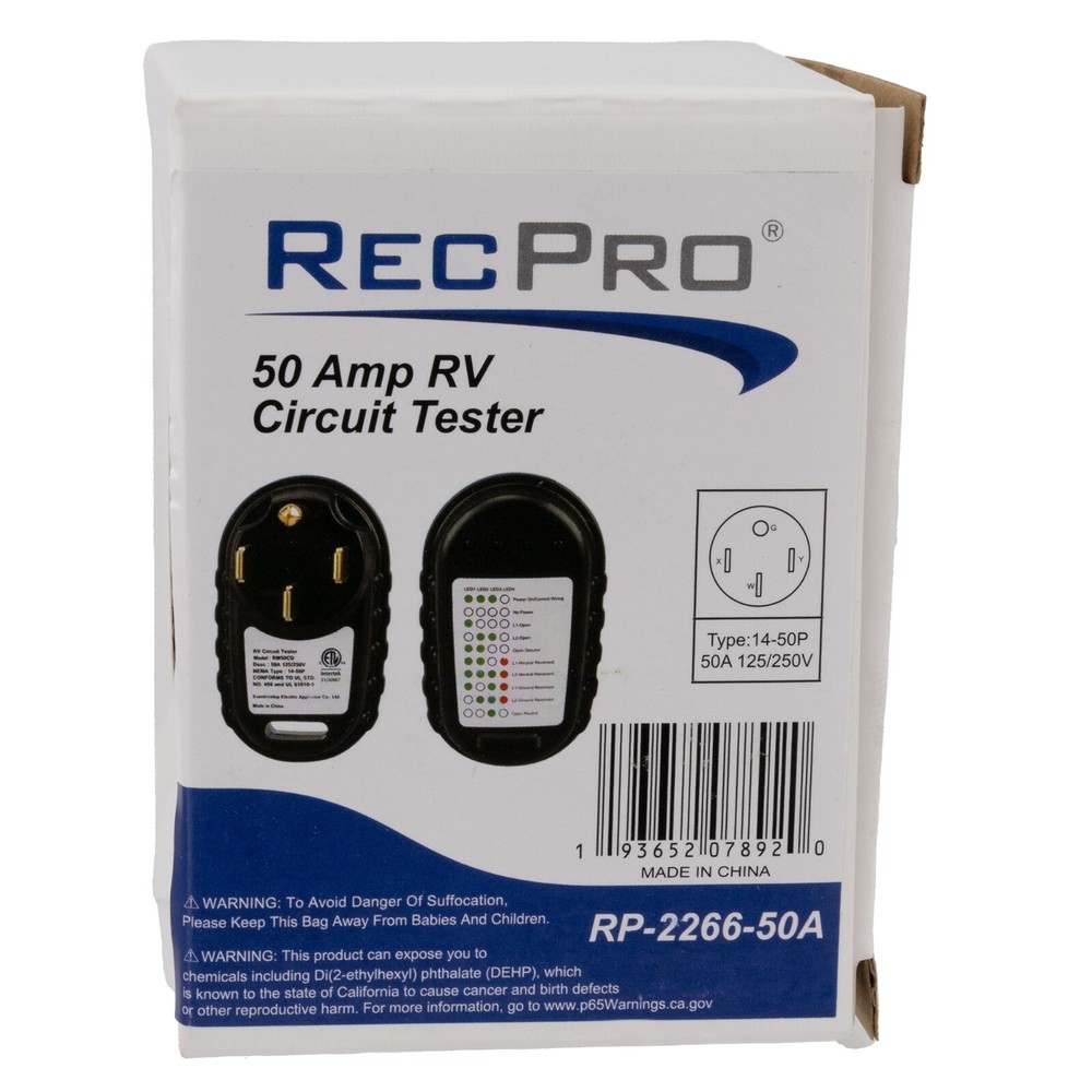 RecPro RV Circuit Analyzer Tester Plug with LED Indicator Lights