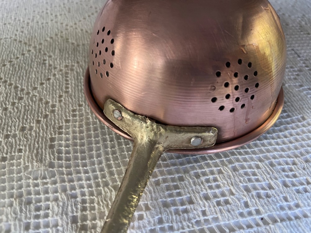Vintage Copper Strainer , Long Handle, 5.5" D