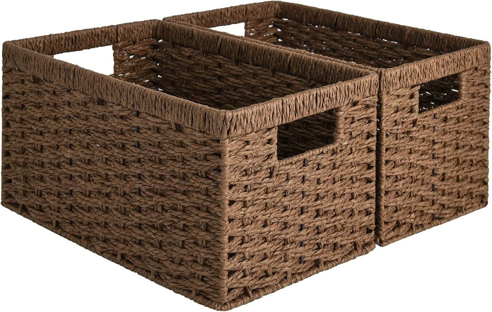Dark Brown Storage Baskets, Rectangular Shape, 2-Pack