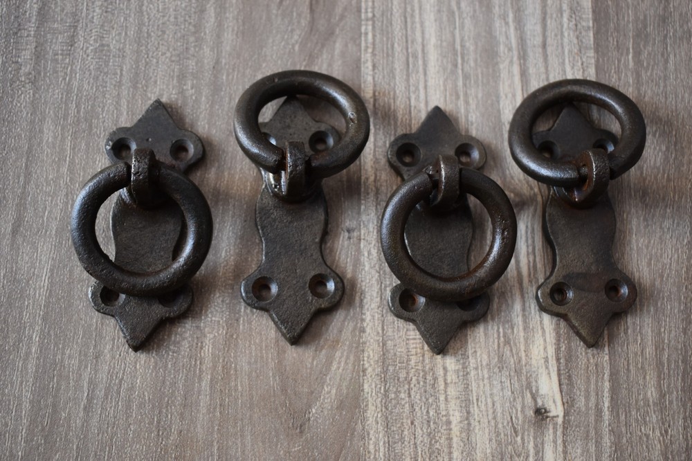 Vintage Hand forged chest door KNOCKER ring Pull drop handle knob 4 pic