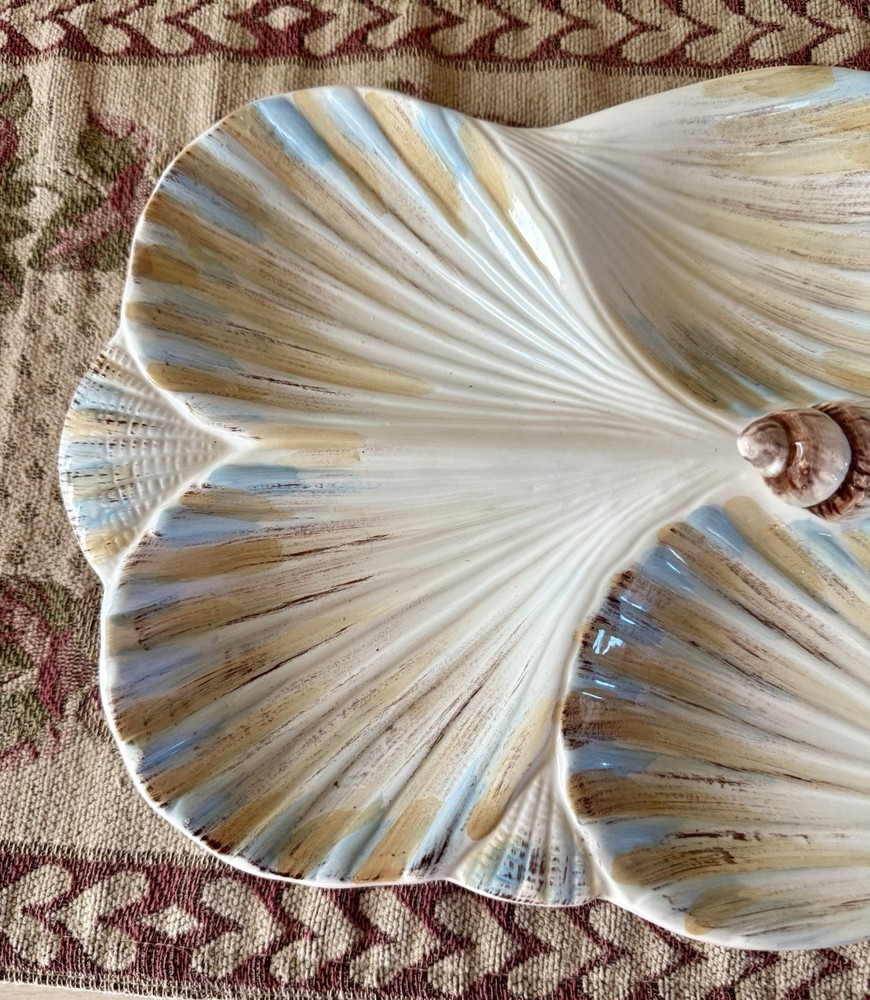 Seaside Gourmet Ceramic Scalloped Divided Shell Serving Platter Nautical