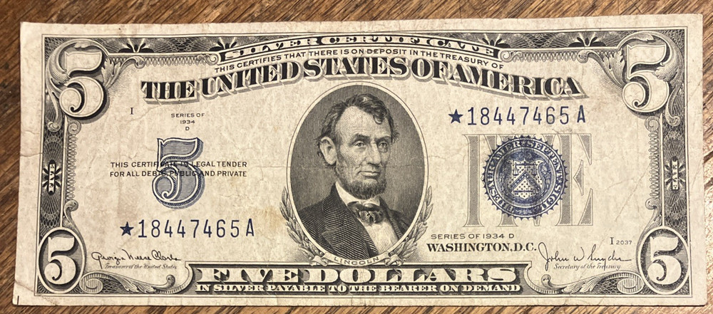 1934-D SILVER CERTIFICATE - STAR NOTE - XF - *18447465A