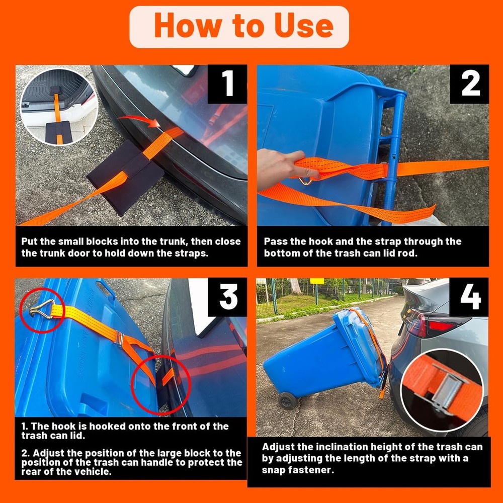 【No-Hitch】 Trash Can Hauler Strap – Heavy-Duty Polyester Tra