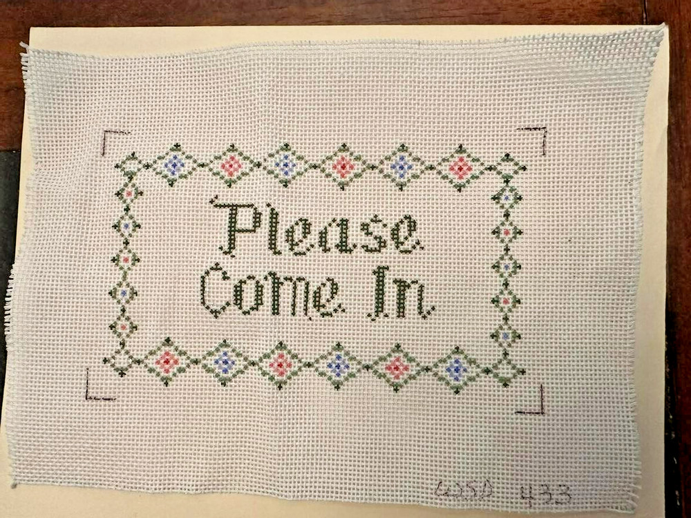 Winnetka Stitchery Needlepoint Canvas PLEASE COME IN 5 x 8" ~ 16 mesh Interlock