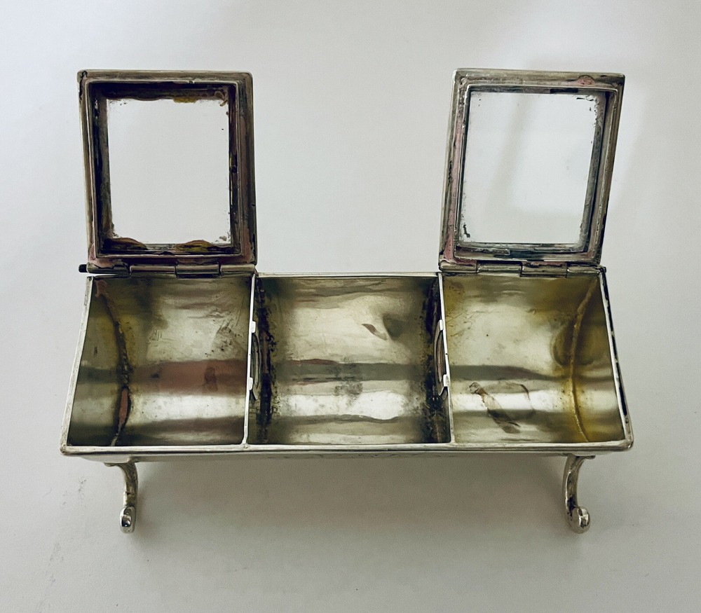 Antique Victorian Solid Sterling Silver Double Stamp Trough Box Chester 1885