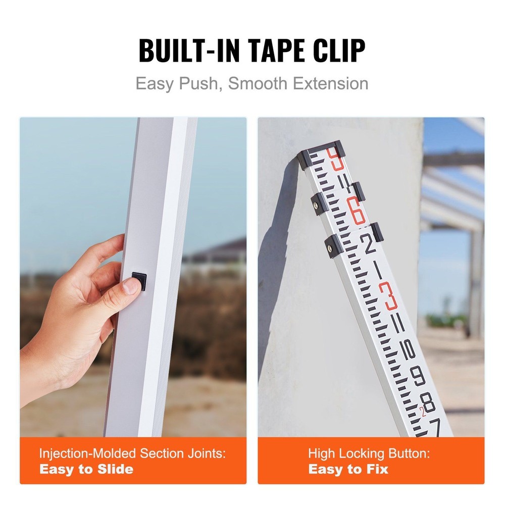 Weather-Resistant 9ft Survey Rod Multi-Section with Bubble Level Accuracy