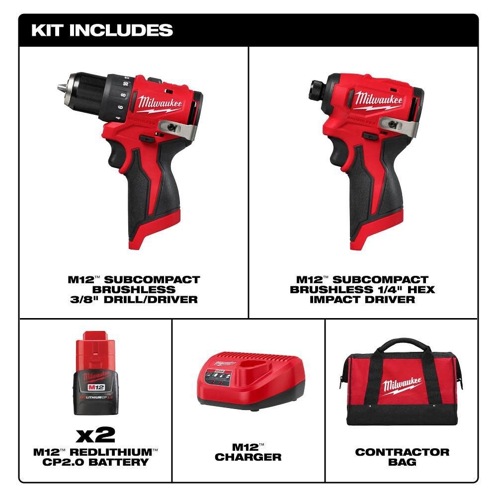 Milwaukee M12 Subcompact Brushless 2-Tool Combo Kit