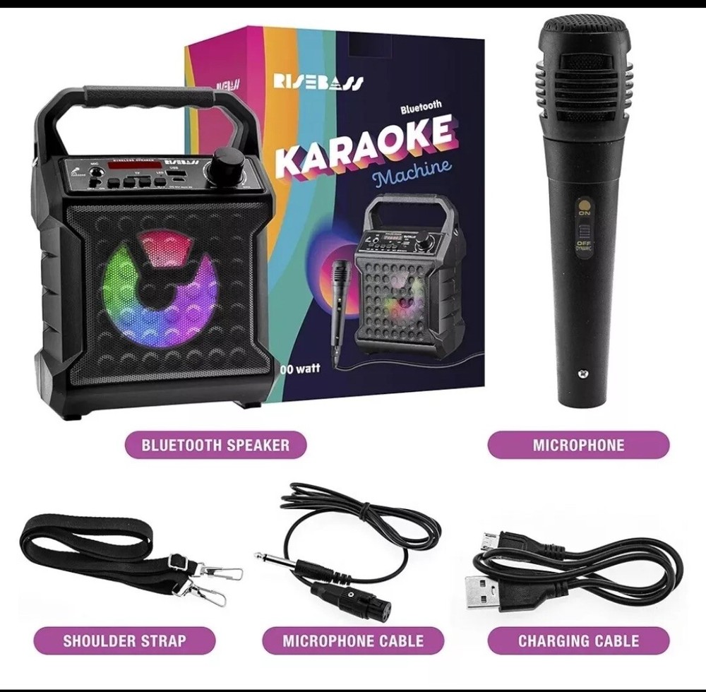 Portable Bluetooth Speaker Karaoke Machine System +Microphone Party Light /Strap
