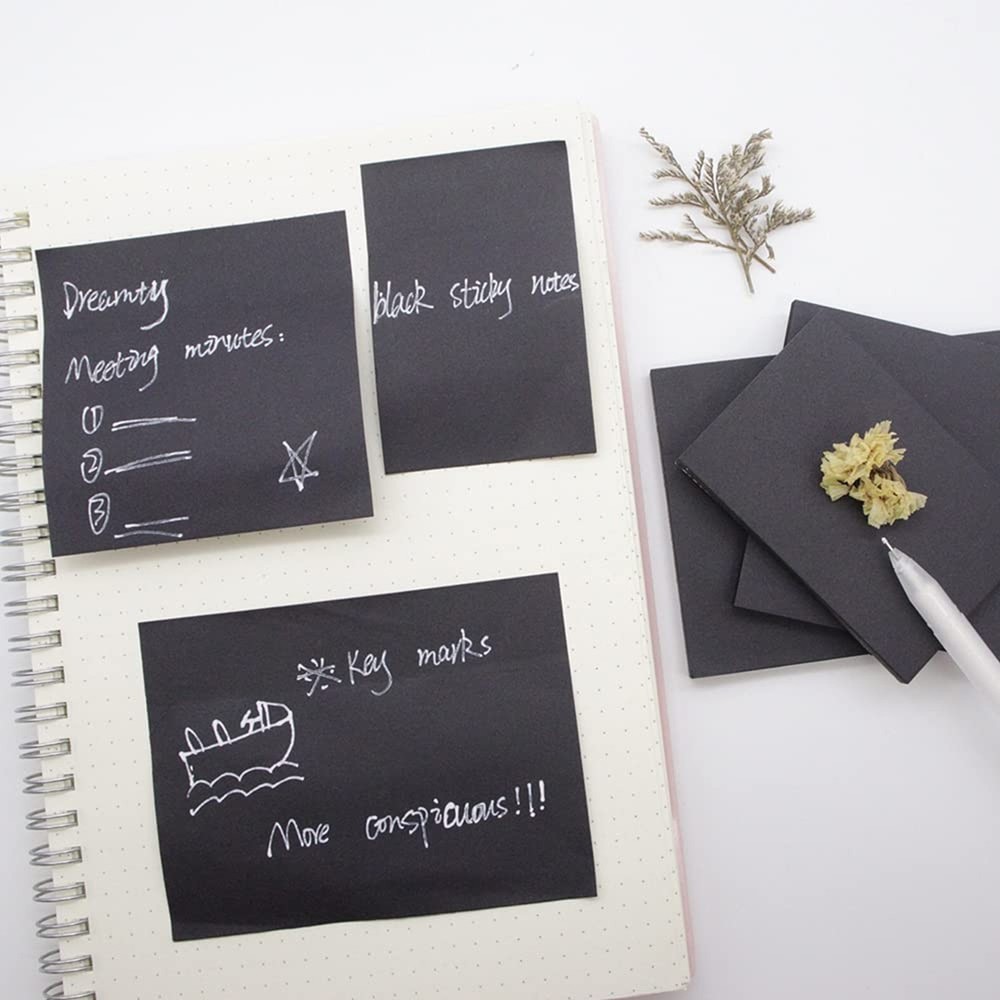 Black Sticky Notes Self-Stick Note Pads Easy to Post for Office, School, Home...