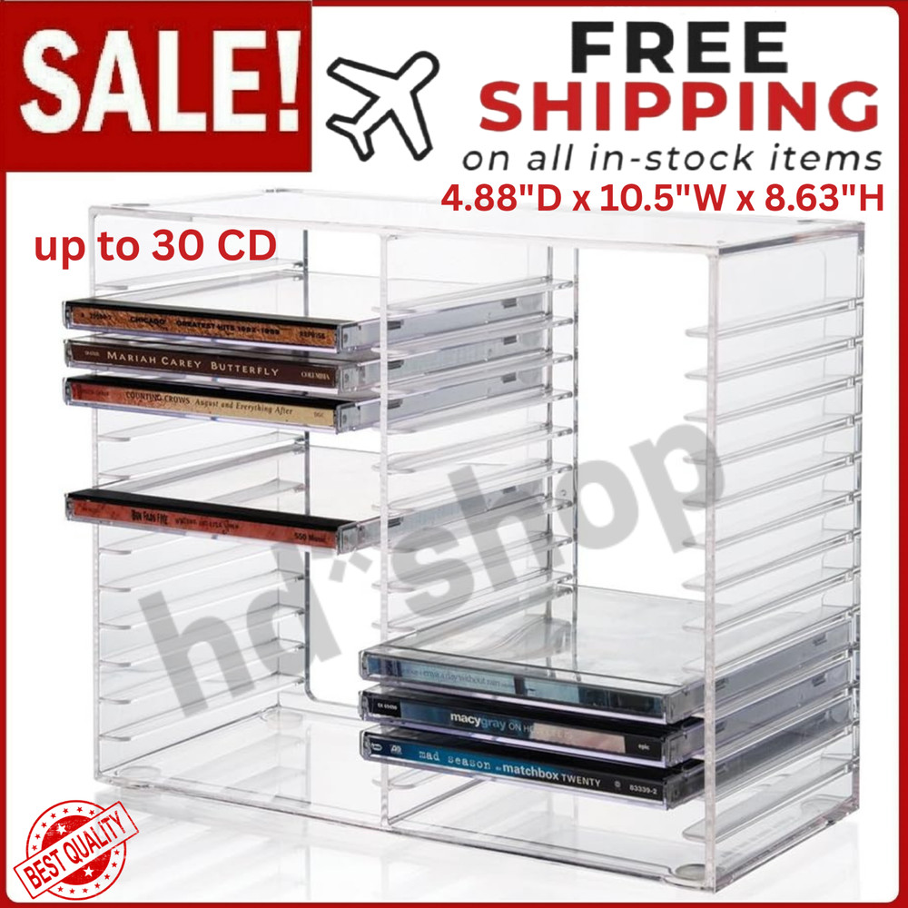 Stackable CD/DVD Multimedia Holder, Media Storage Rack, Clear Plastic up to 30CD