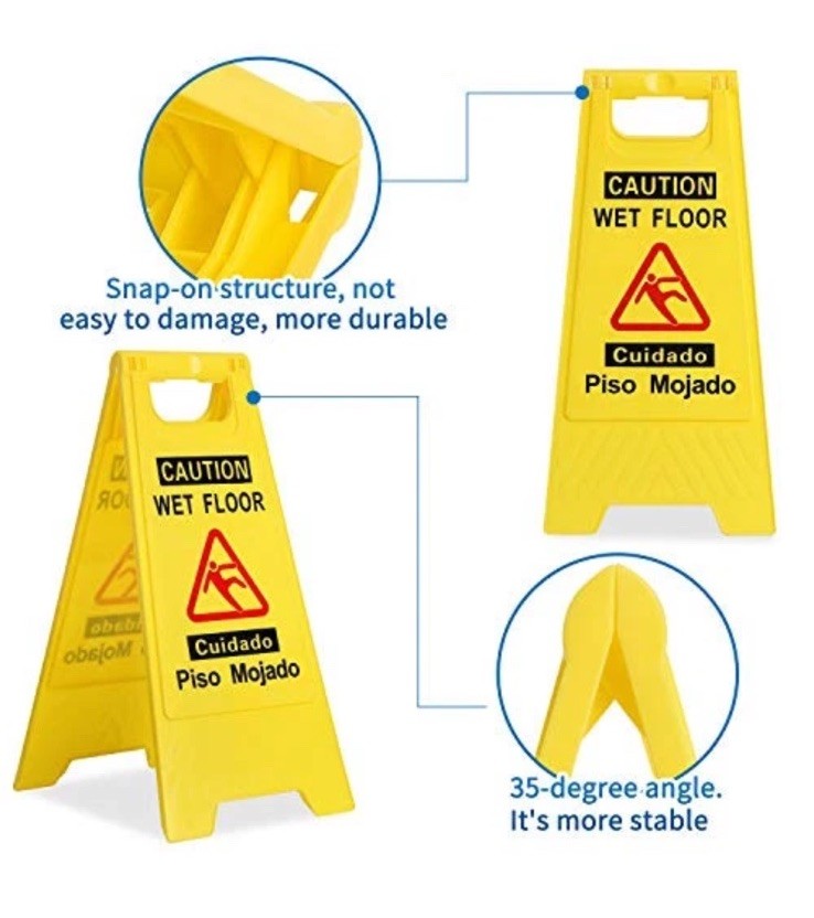 Caution Wet Floor Sign, Foldable Sturdy Bilingual Double-Sided Safety Warning