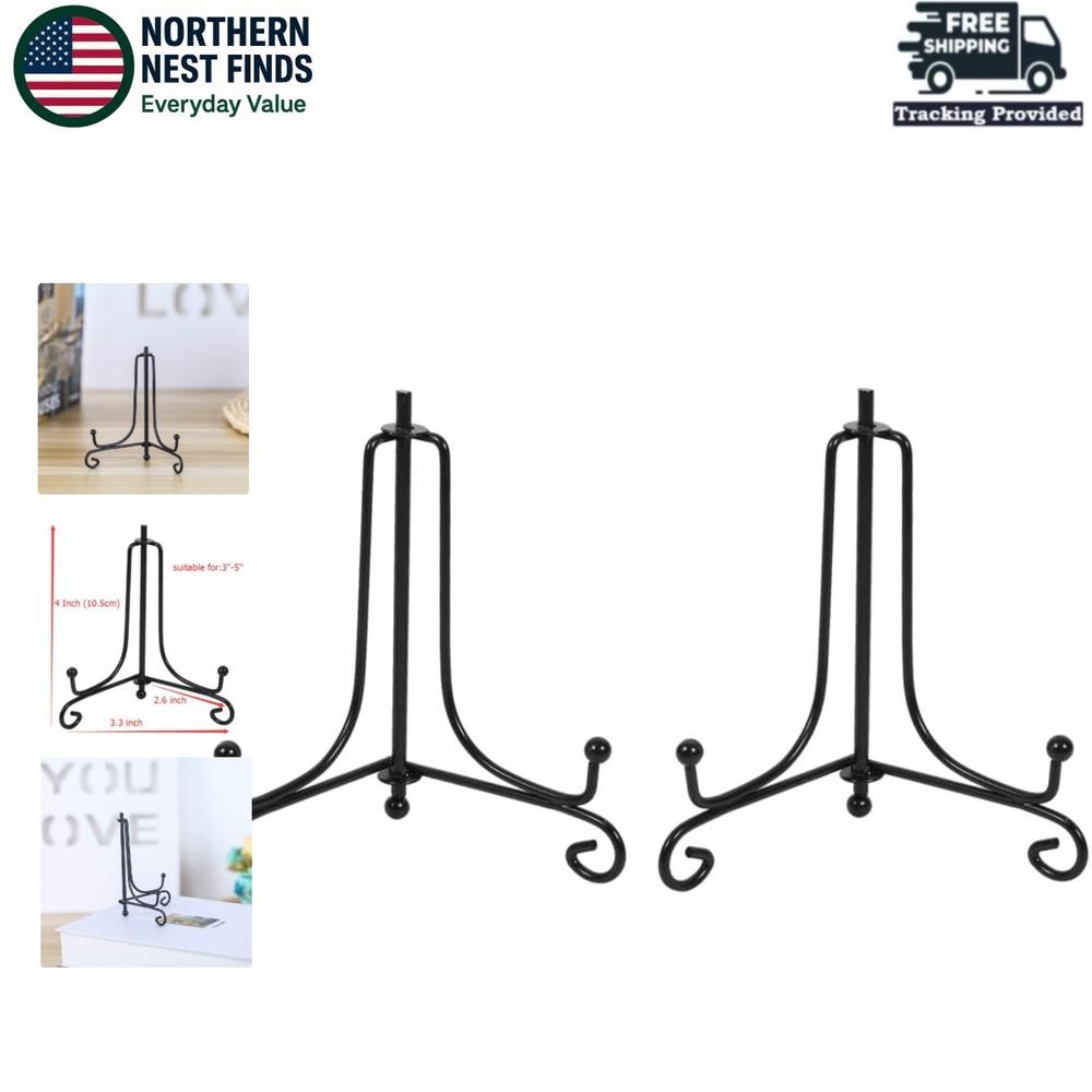 Compact Adjustable Black Iron Display Easels - 2 Pack for Home and Office