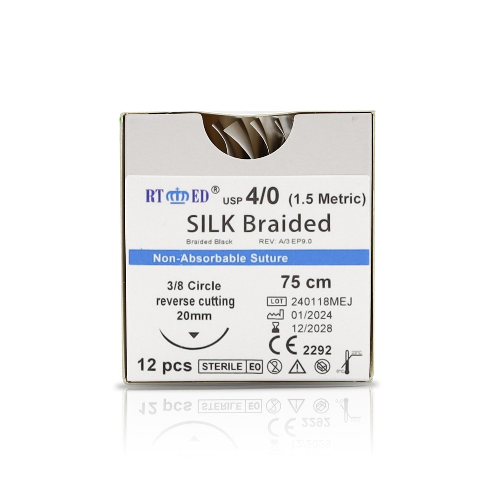 4/0 Silk Suture Practice Thread Kit Sterile Sutures Threads with Needle 12 Pack