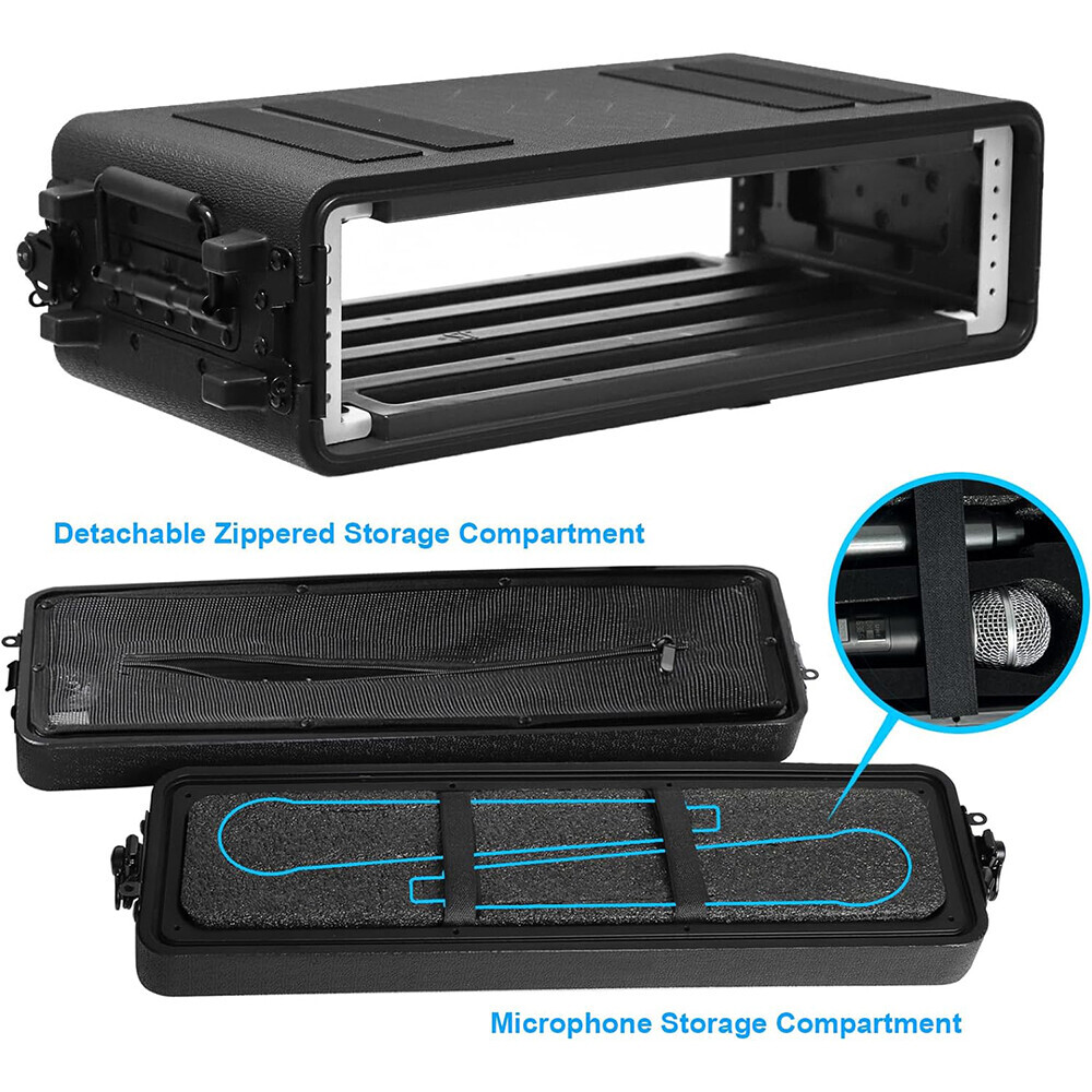 4U Rack Mount Flight Case with Wheels & Pull Handle, 19" Audio Equipment Cabinet