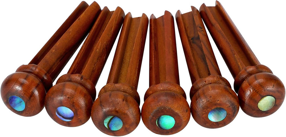 Rosewood Guitar Bridge Pins 6Pc Abalone Dot Acoustic Replacement Set