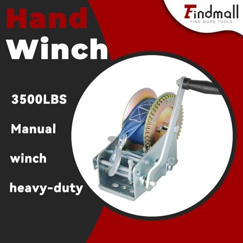 Heavy Duty Hand Winch 3500lbs Hand Crank Strap Gear with 10m (32ft) Strap