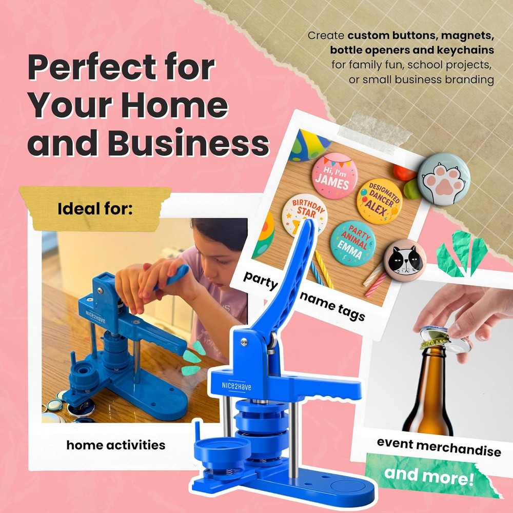 Button Maker Machine 3 Inch Pin Maker Kit - Single Mold, 100 Buttons, 5 Fridge M