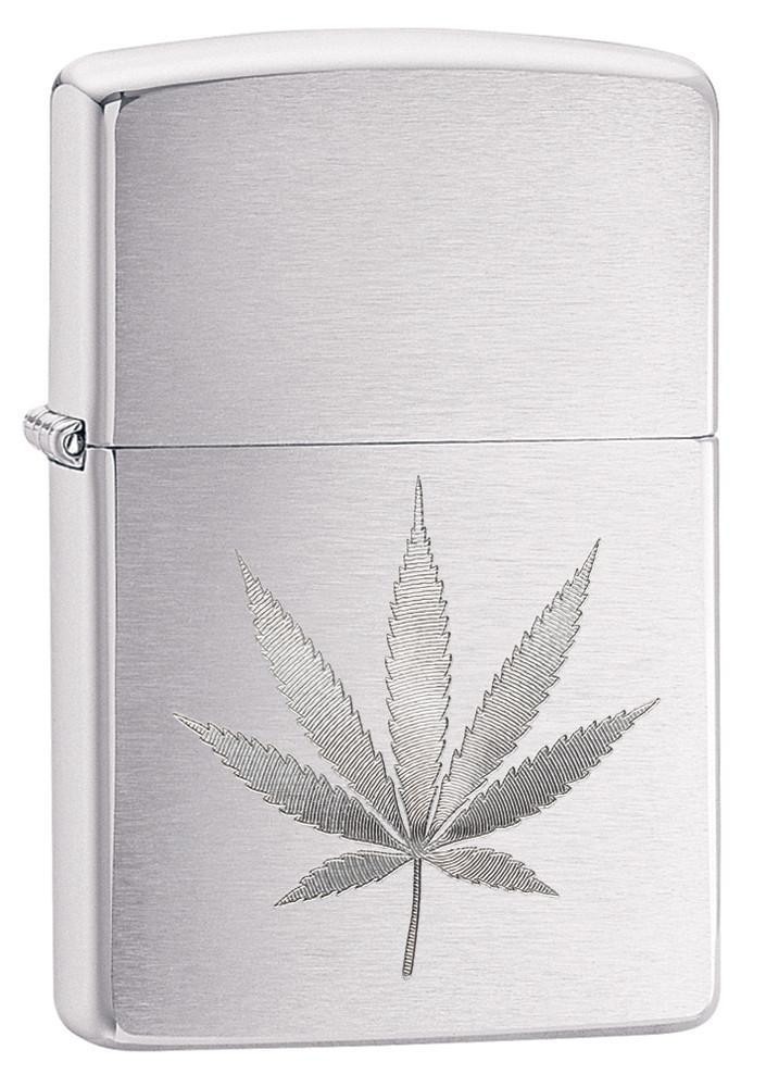 Zippo Lighter - Engraved Leaf Design Brushed Chrome - 29587
